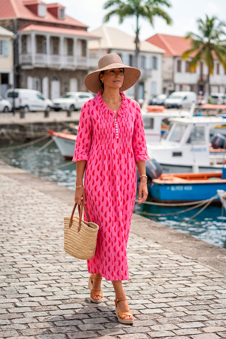 Cotton Annabel Maxi Dress in Pink Chilli
