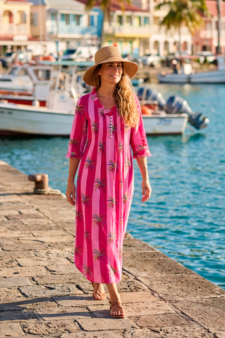 Cotton Annabel Maxi Dress in Pink Palm