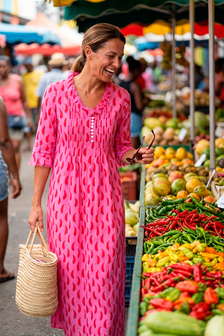 Cotton Annabel Maxi Dress in Pink Chilli