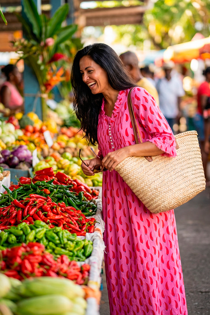 Cotton Annabel Maxi Dress in Pink Chilli