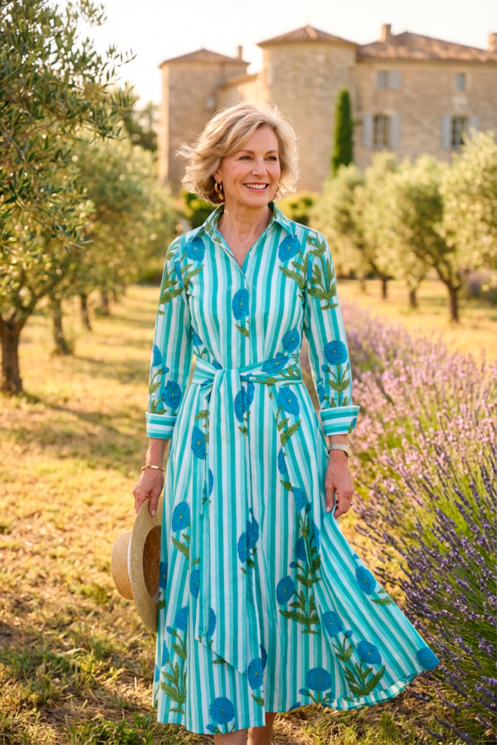 Cotton Marigold Dress in Turquoise