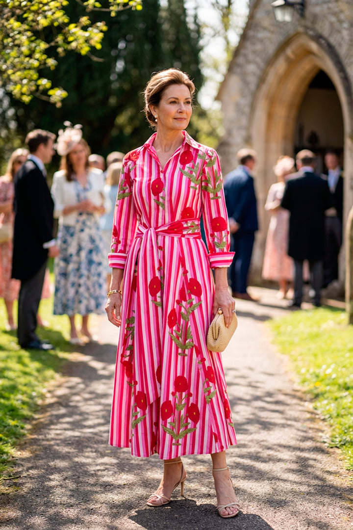 Cotton Marigold Dress in Pink & Red