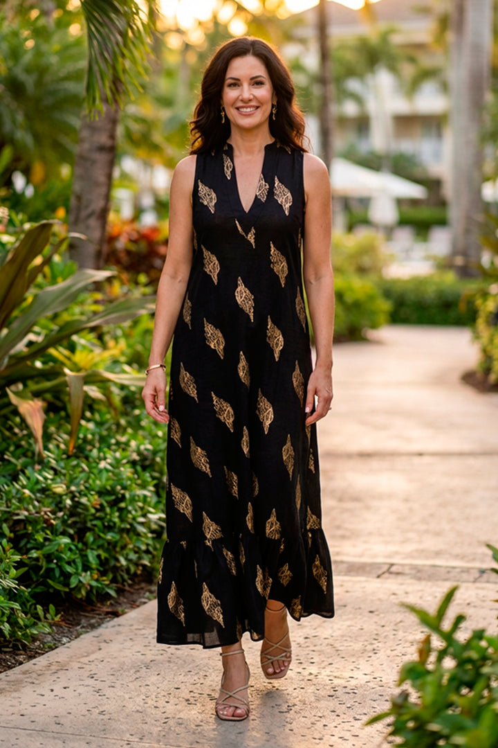 Cotton Lombock Midi Dress in Midnight