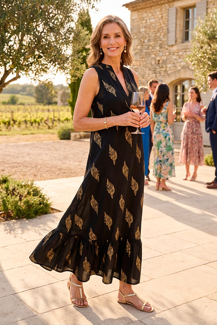 Cotton Lombock Midi Dress in Midnight