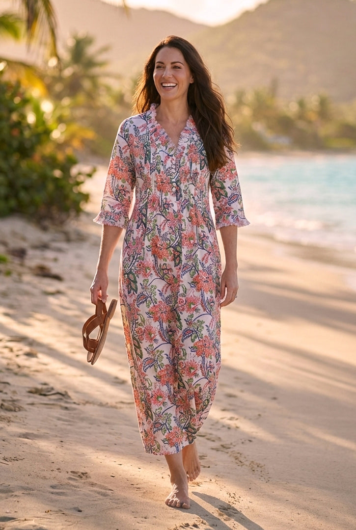 Cotton Annabel Maxi Dress in Botanical Flower – At Last Shop