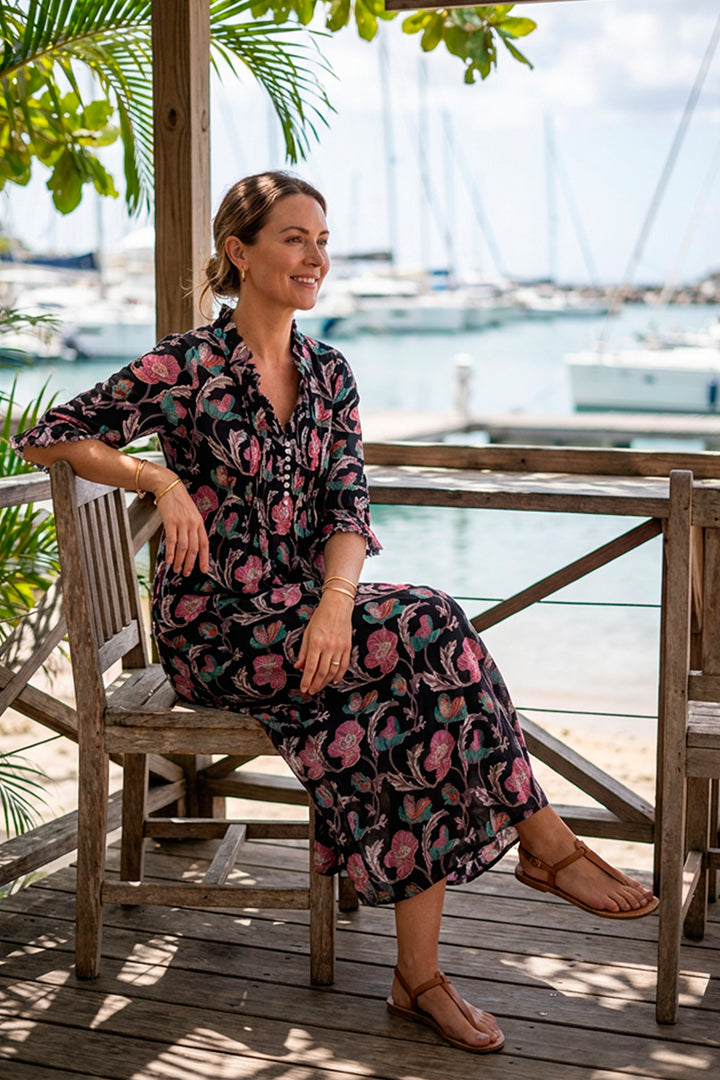 Cotton Annabel Maxi Dress in Black Magic