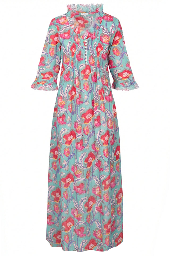 Cotton Annabel Maxi Dress in Duck Egg Flower