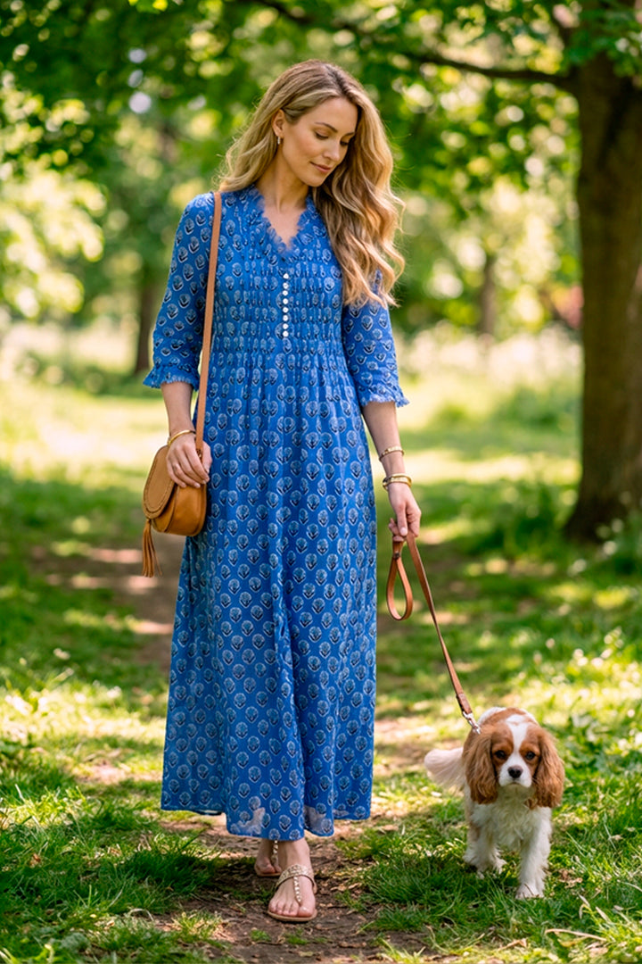Cotton Annabel Maxi Dress in Provencal Blue