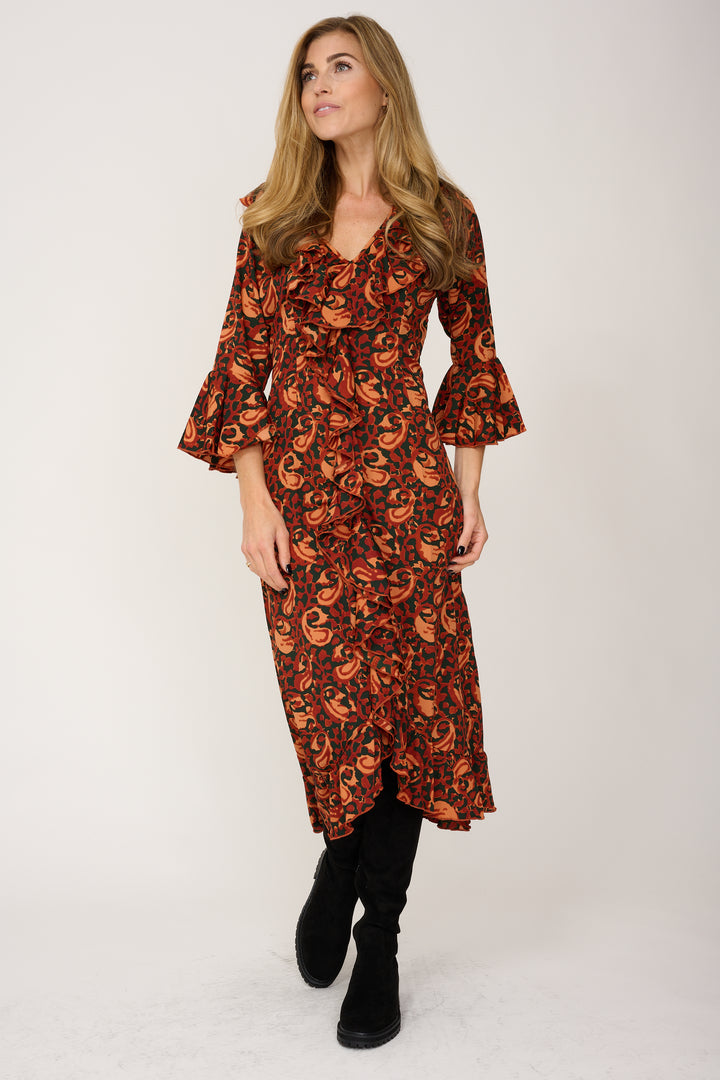 Felicity Midi Dress in Autumn Leaves Swirl
