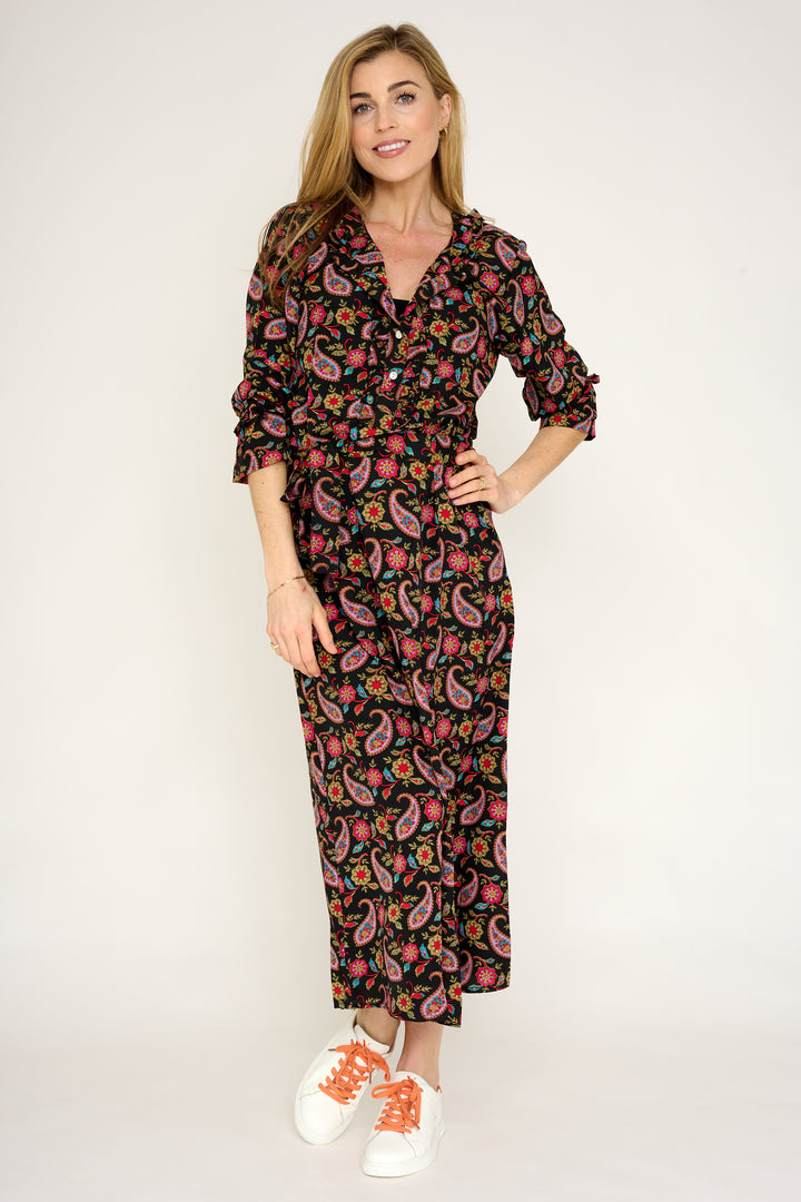 Meg Midi Dress in Black Paisley