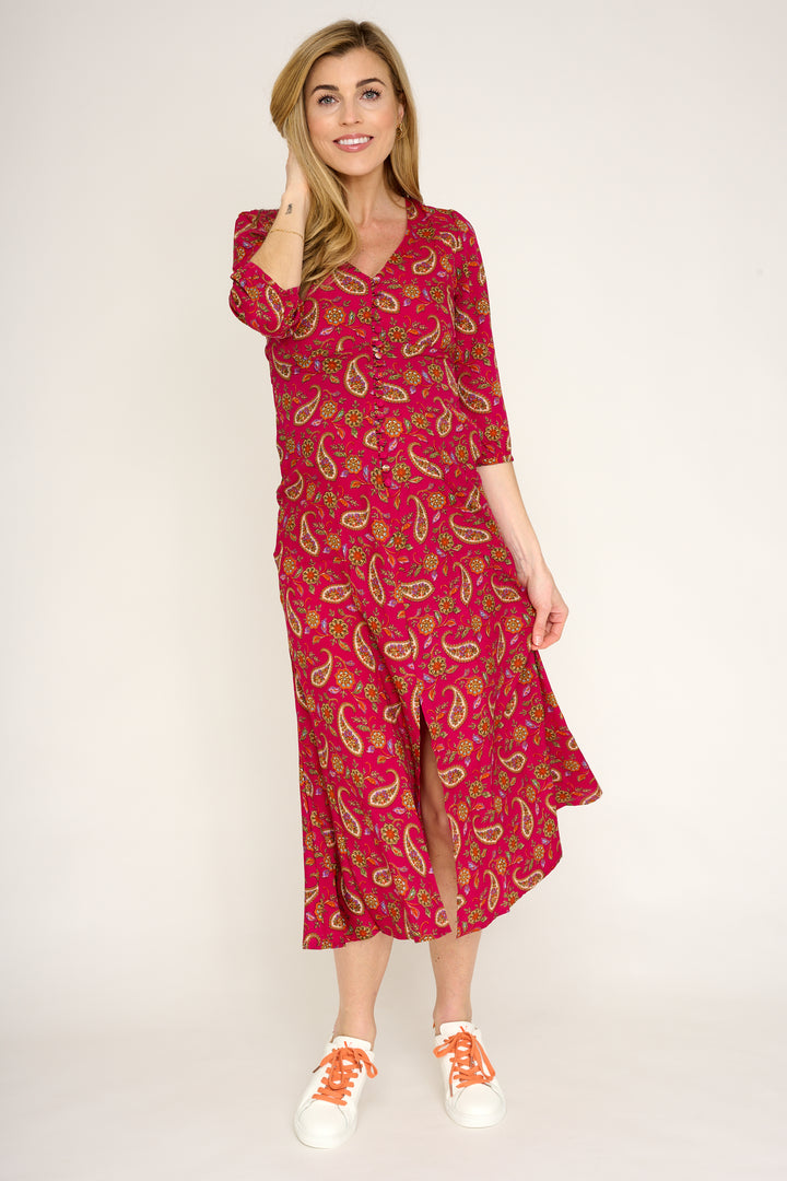 Belgravia Midi Dress in Hot Pink Paisley