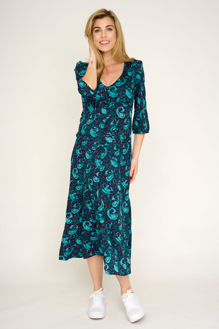 Belgravia Midi Dress in Turquoise & Purple Swirl