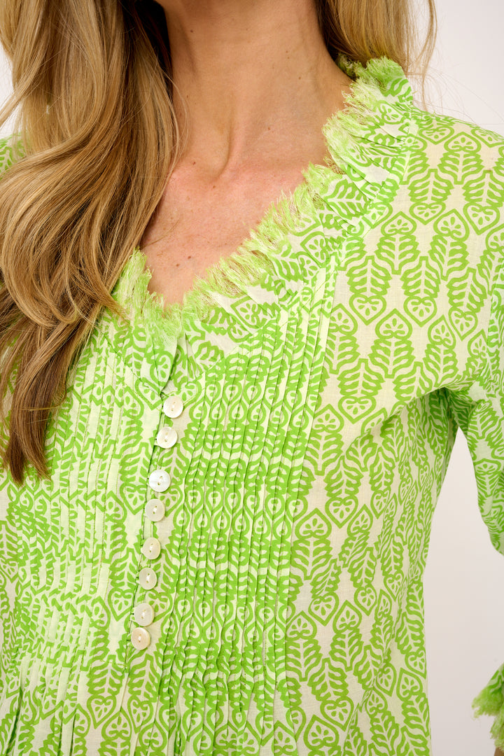 Sophie Cotton Shirt in Fresh Lime & White