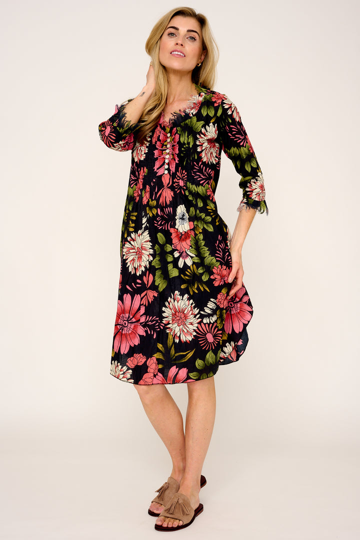 Annabel Cotton Tunic in Black Floral