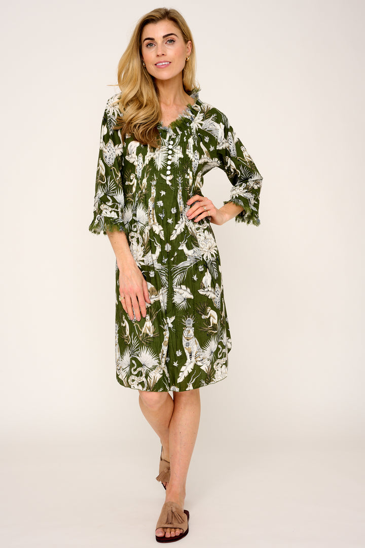 Annabel Cotton Tunic in Olive Green Tropical