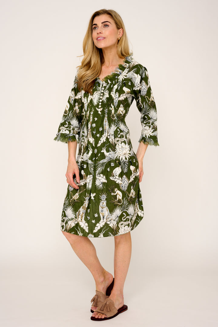 Annabel Cotton Tunic in Olive Green Tropical