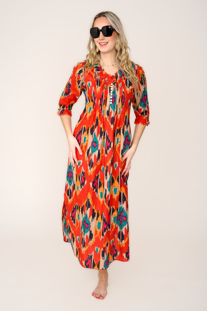 Cotton Annabel Maxi Dress in Hot