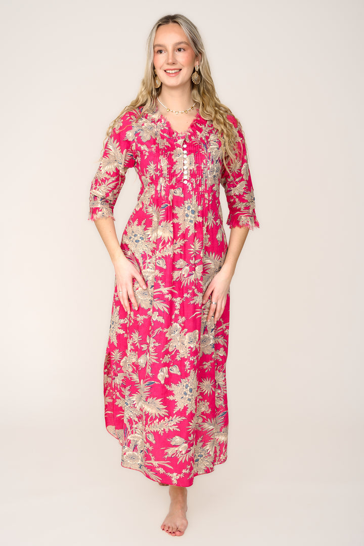 Cotton Annabel Maxi Dress in Hot Pink