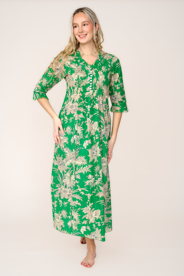 Cotton Annabel Maxi Dress in Grass Green