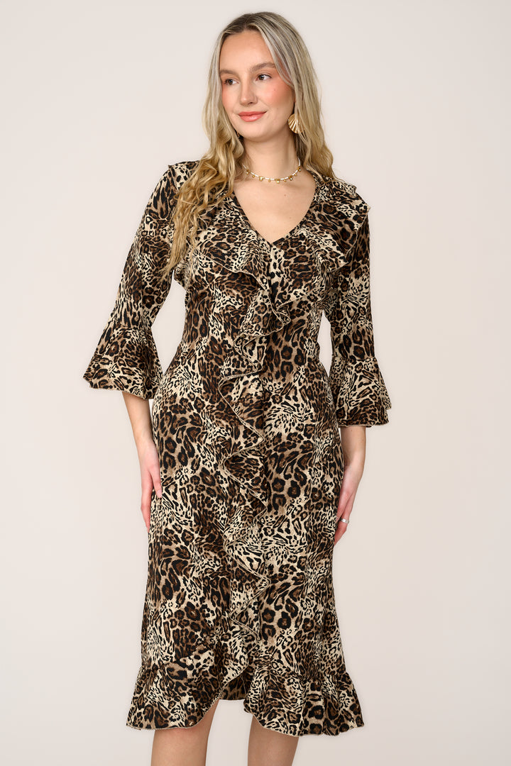 Felicity Midi Dress in Brown Leopard