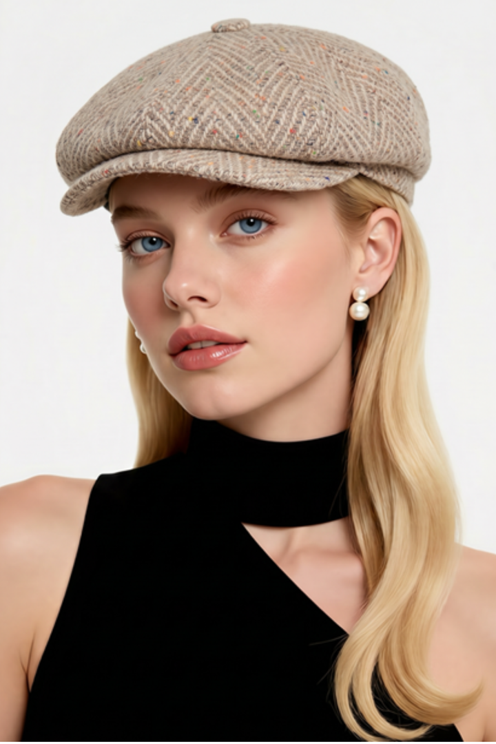 Baker Boy Hat In Oatmeal Beige Tweed