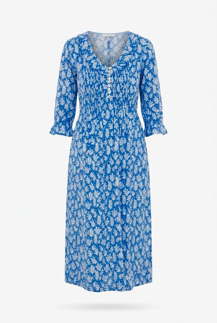 Cotton Karen 3/4 Sleeve Day Dress in Sea Fern