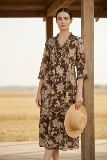 Cotton Annabel Maxi Dress in Cocoa Tropical