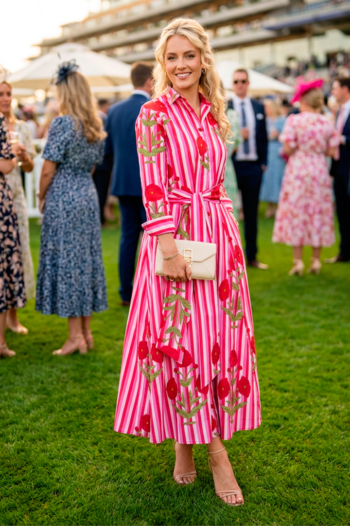 Cotton Marigold Dress in Pink & Red