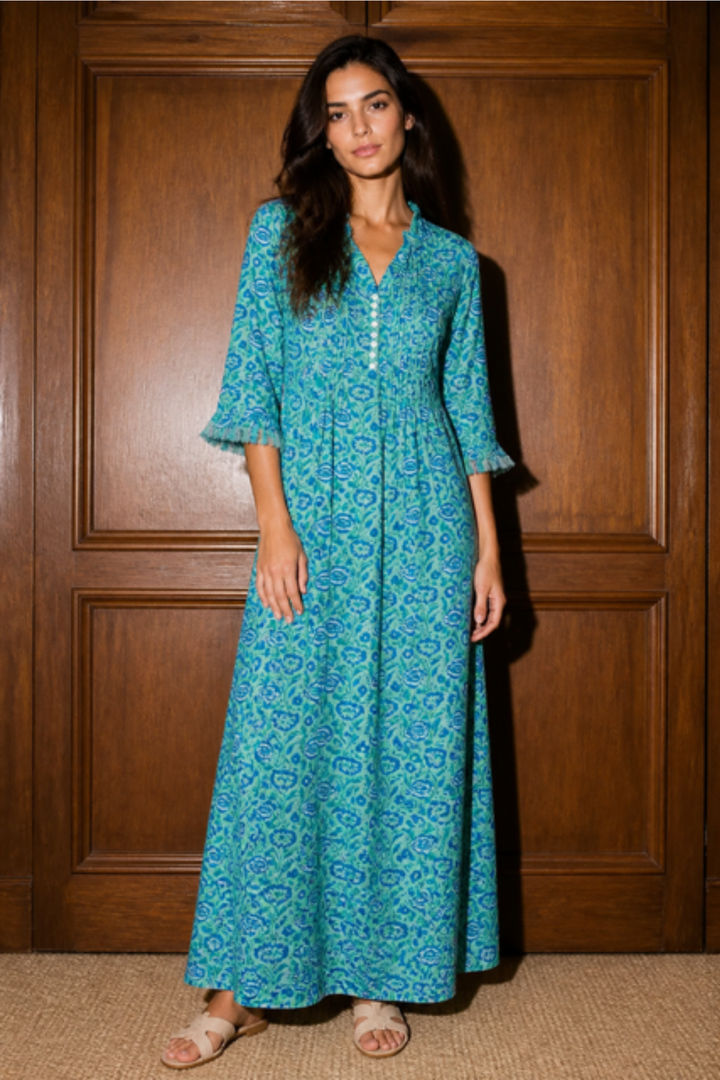 Cotton Annabel Maxi Dress in Seagreen