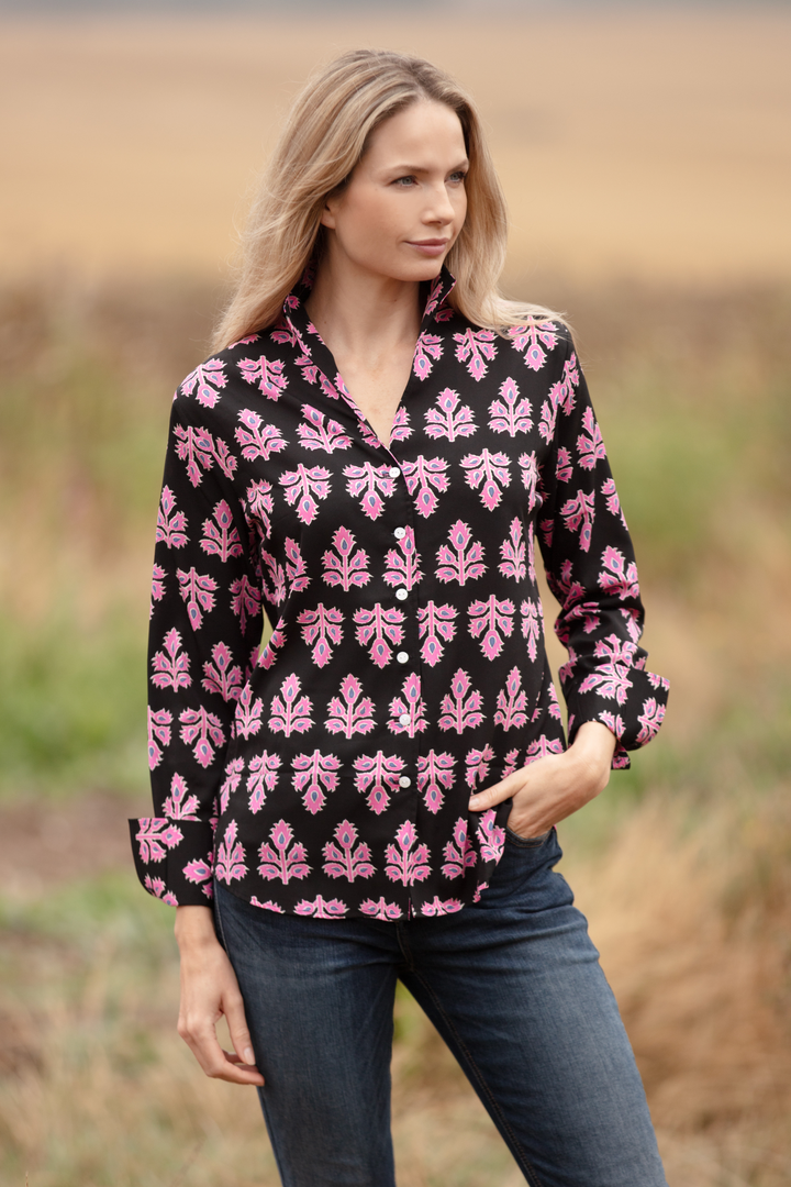 Ella Shirt In Black & Pink Thistle