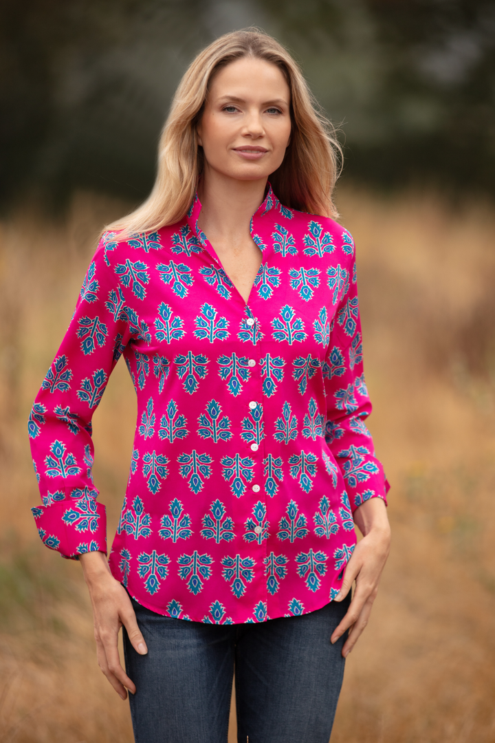 Ella Shirt In Pink & Blue Thistle