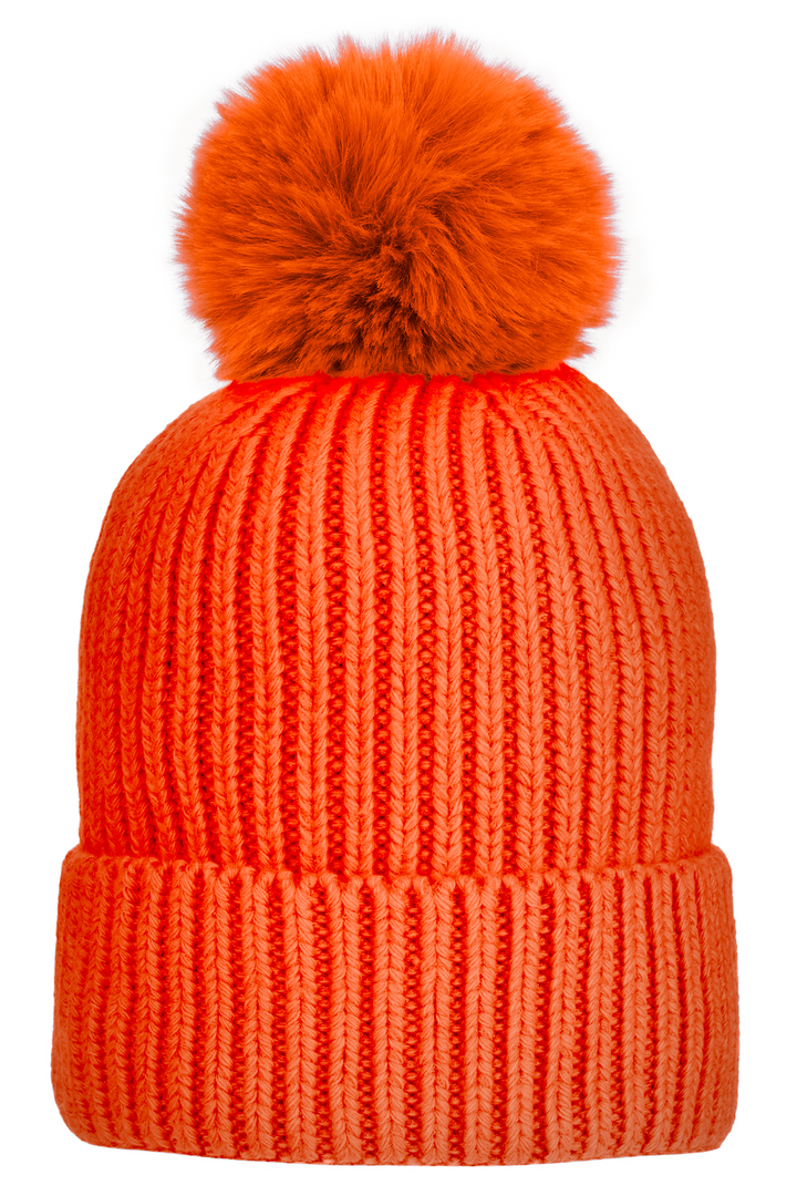 Super Soft Chunky Cashmere Mix Hat with Pom Pom in Orange