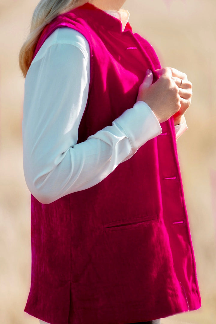 Short Silk Velvet Waistcoat In Hot Pink