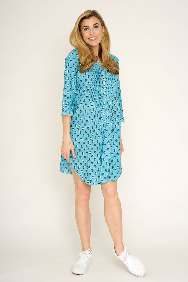 Annabel Cotton Tunic in Blue with Navy Ditsy Flower