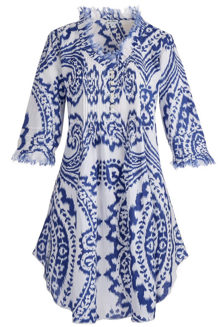 Annabel Cotton Tunic in Blue & White Ikat