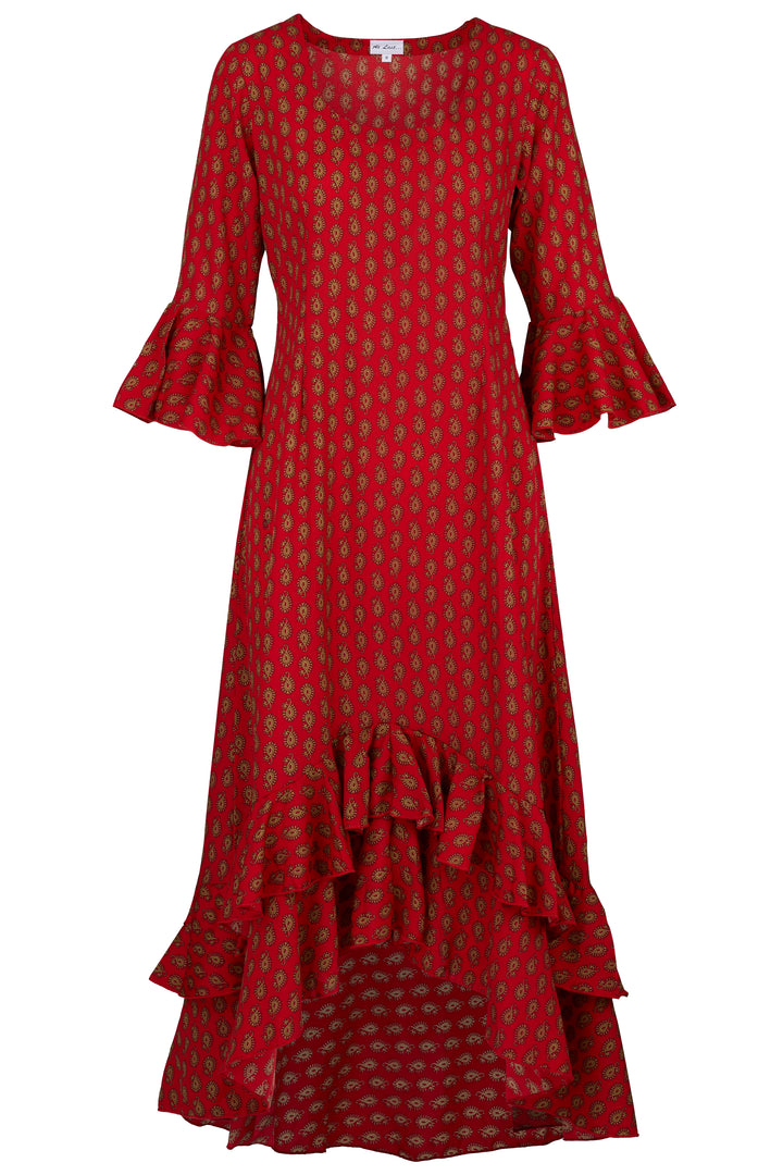 Victoria Midi Dress in Hot Red Paisley