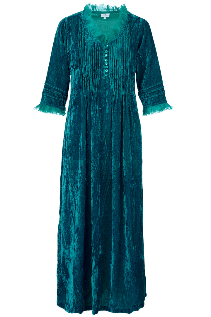 Silk Velvet Annabel Maxi Dress in Turquoise