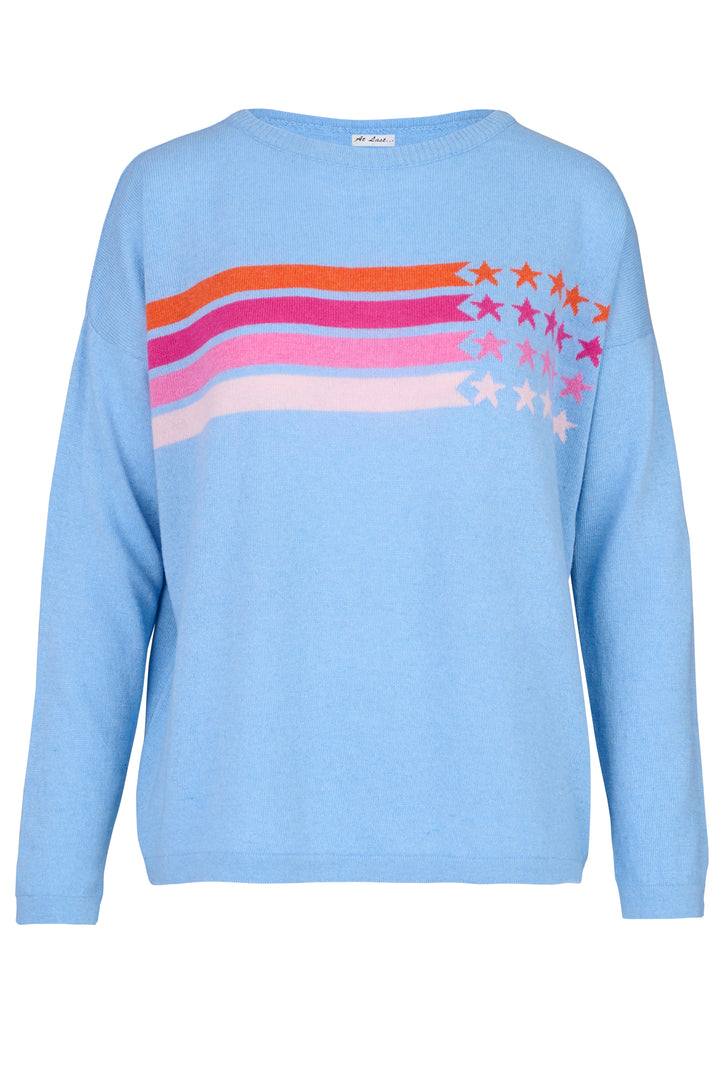 Cashmere Mix Sweater in Sky Blue Stripe & Star