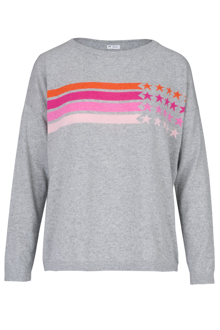 Cashmere Mix Sweater in Grey Stripe & Star
