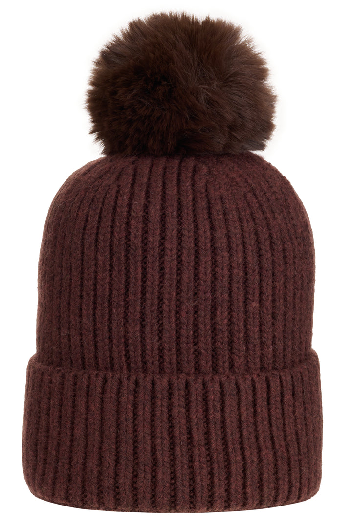 Super Soft Chunky Cashmere Mix Hat with Pom Pom in Chocolate Brown