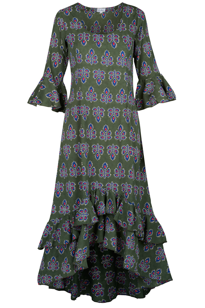 Victoria Midi Dress in Olive Green Thistle