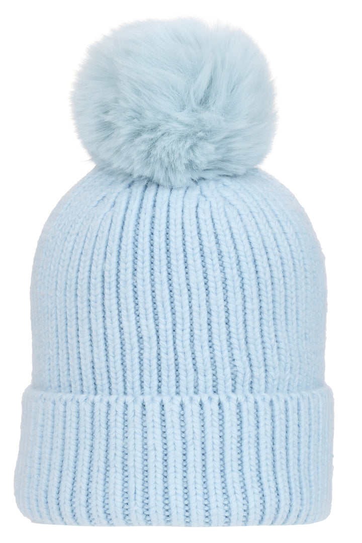 Super Soft Chunky Cashmere Mix Hat with Pom Pom in Ice Blue