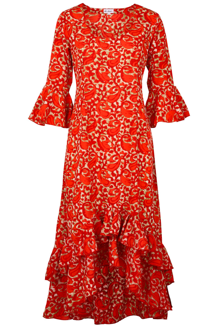 Victoria Midi Dress in Hot Red Swirl
