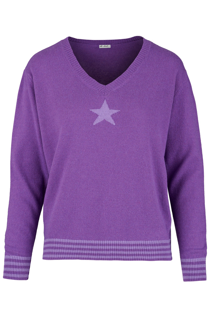 Cashmere Mix Sweater in Purple with Light Purple Star & Stripes