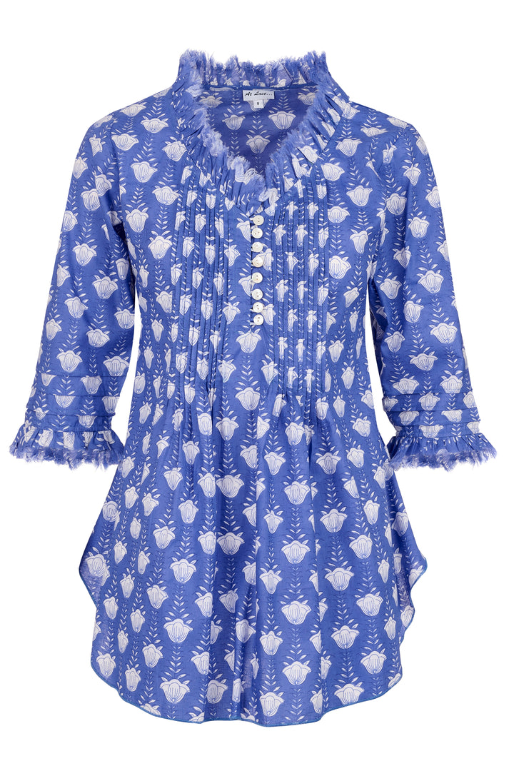 Sophie Cotton Shirt in Wedgewood Blue Flower