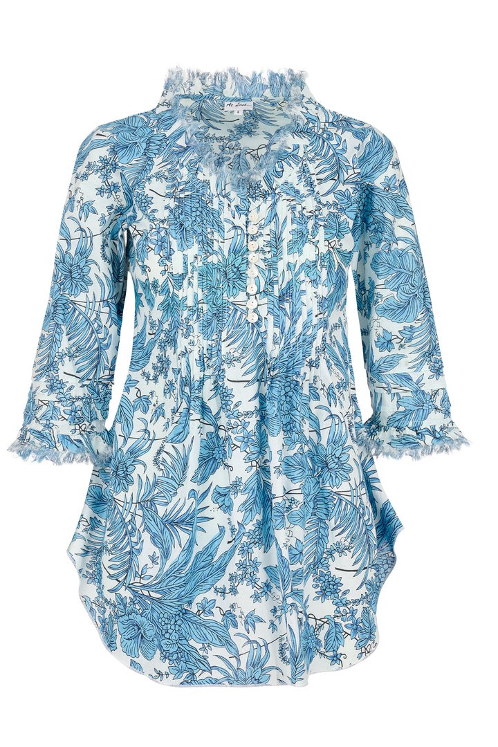 Sophie Cotton Shirt in White & Sky Blue