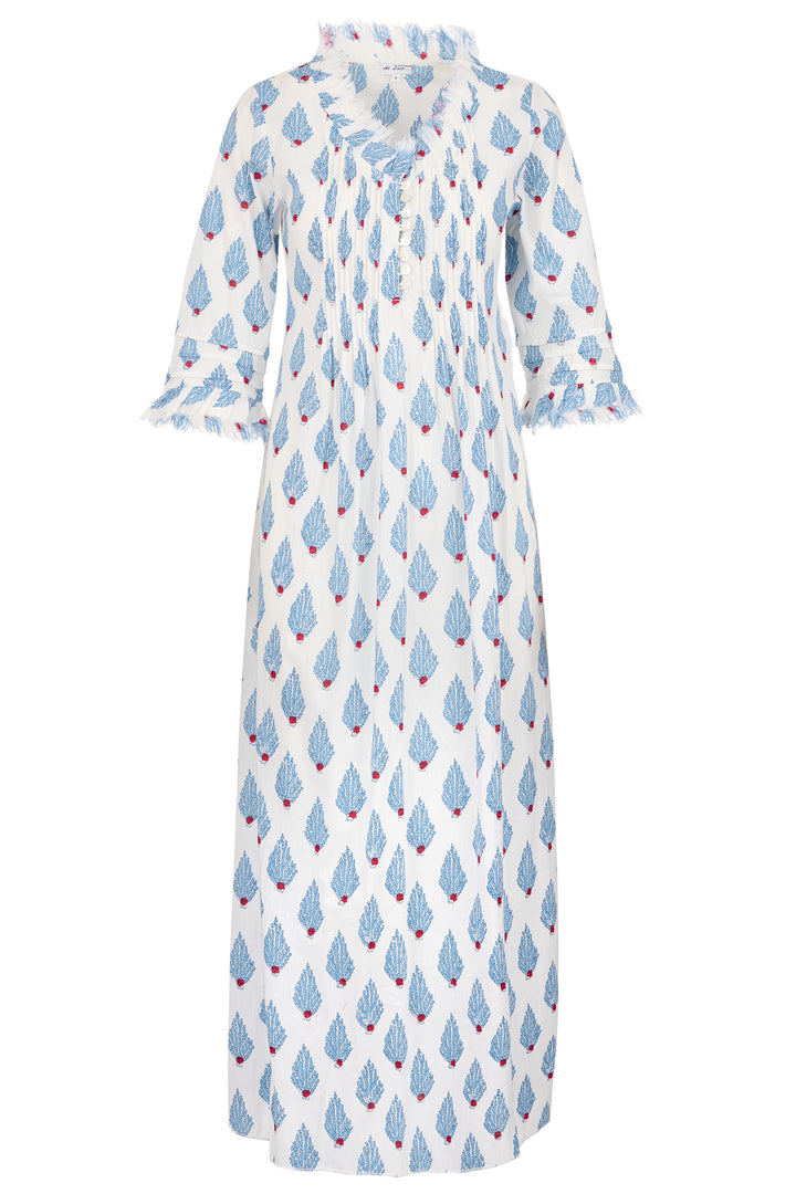 Cotton Annabel Maxi Dress in Mediterranean Blue Coral