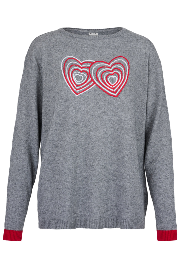 Cashmere Mix Sweater in Light Grey with Hearts
