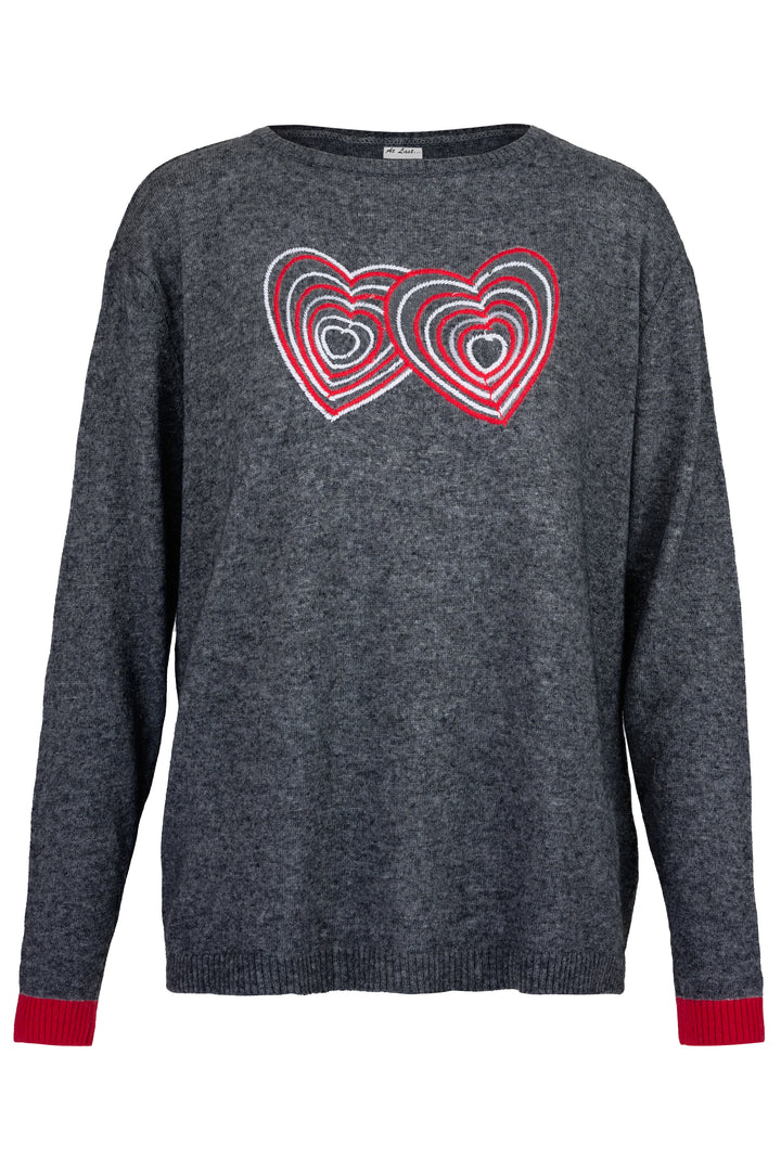 Cashmere Mix Sweater in Charcoal Grey with Hearts