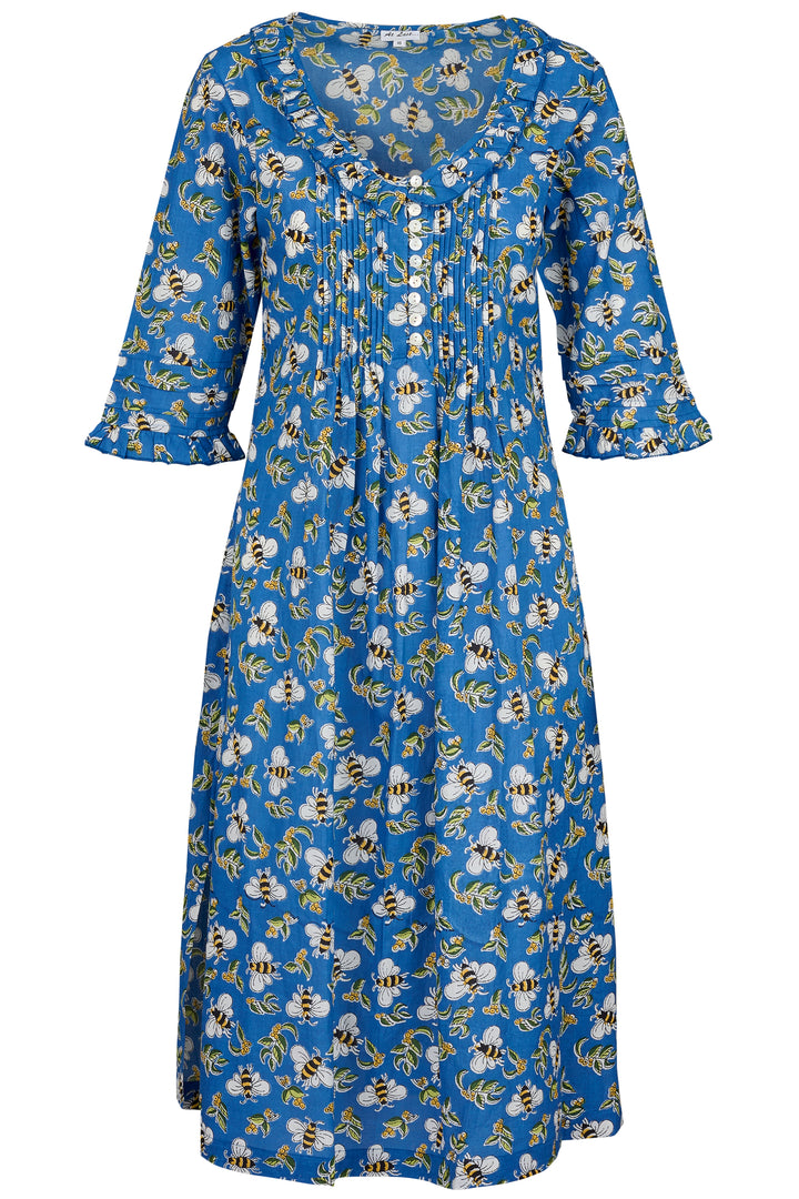 Cotton Karen 3/4 Sleeve Day Dress in Royal Blue Busy Bee